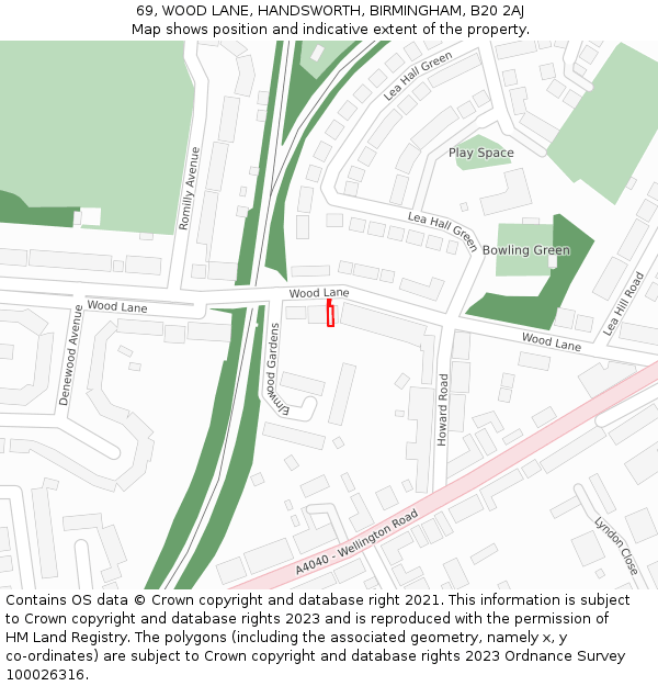 69, WOOD LANE, HANDSWORTH, BIRMINGHAM, B20 2AJ: Location map and indicative extent of plot