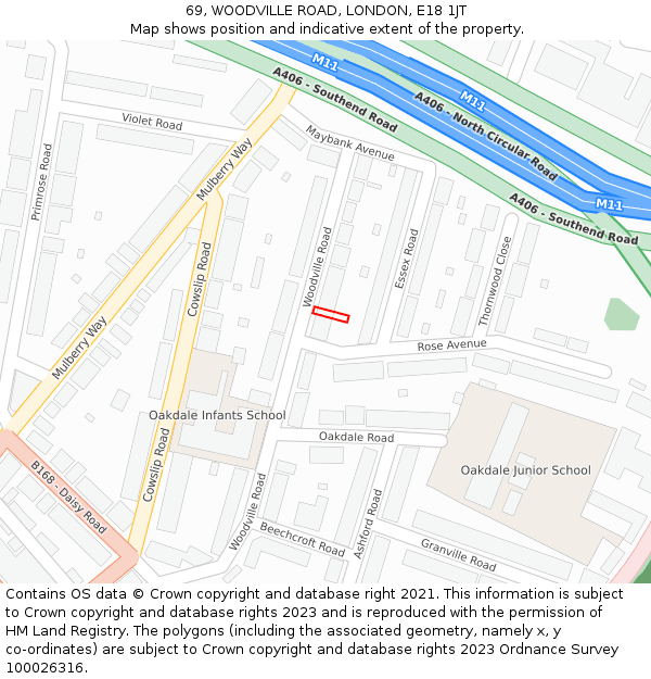 69, WOODVILLE ROAD, LONDON, E18 1JT: Location map and indicative extent of plot