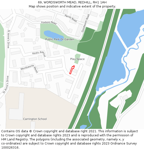 69, WORDSWORTH MEAD, REDHILL, RH1 1AH: Location map and indicative extent of plot