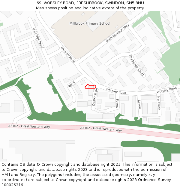 69, WORSLEY ROAD, FRESHBROOK, SWINDON, SN5 8NU: Location map and indicative extent of plot