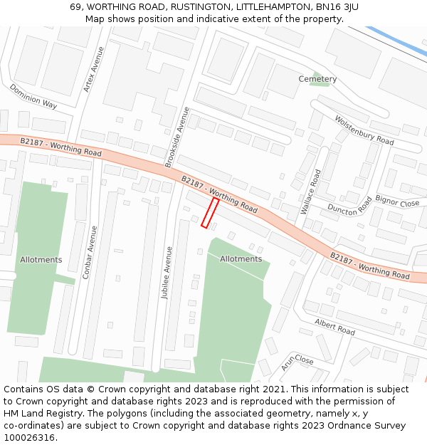 69, WORTHING ROAD, RUSTINGTON, LITTLEHAMPTON, BN16 3JU: Location map and indicative extent of plot