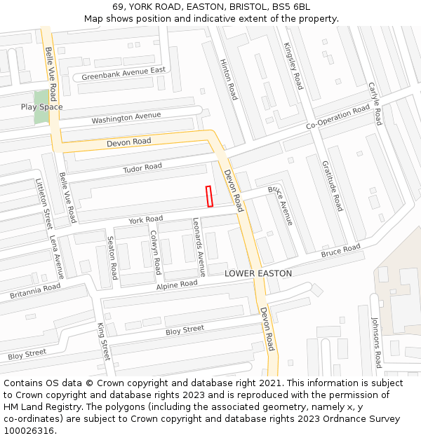 69, YORK ROAD, EASTON, BRISTOL, BS5 6BL: Location map and indicative extent of plot
