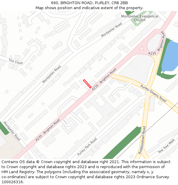 690, BRIGHTON ROAD, PURLEY, CR8 2BB: Location map and indicative extent of plot