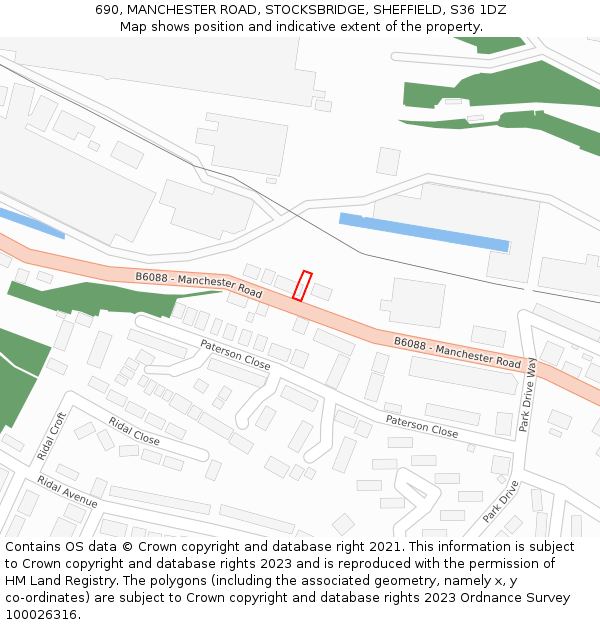 690, MANCHESTER ROAD, STOCKSBRIDGE, SHEFFIELD, S36 1DZ: Location map and indicative extent of plot