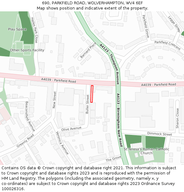 690, PARKFIELD ROAD, WOLVERHAMPTON, WV4 6EF: Location map and indicative extent of plot