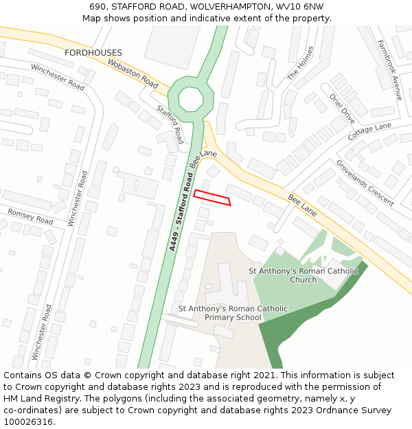 690, STAFFORD ROAD, WOLVERHAMPTON, WV10 6NW: Location map and indicative extent of plot