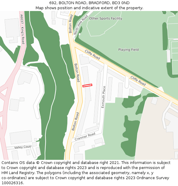 692, BOLTON ROAD, BRADFORD, BD3 0ND: Location map and indicative extent of plot