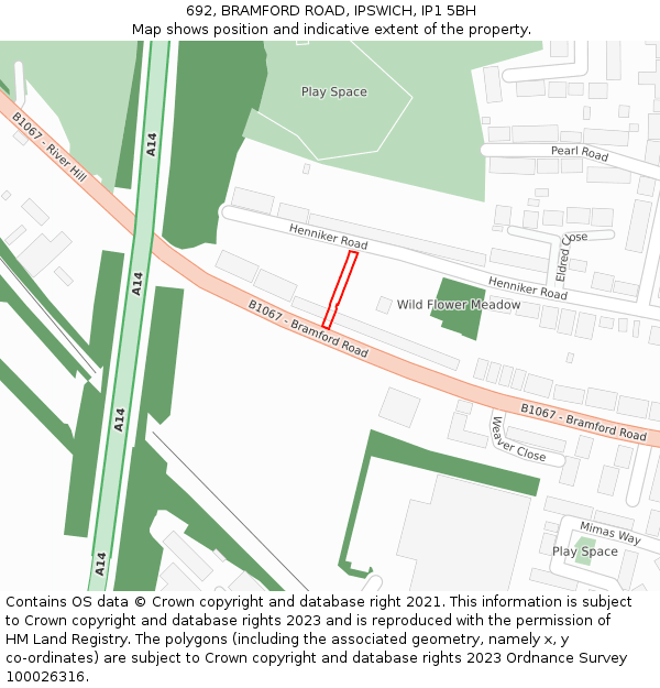 692, BRAMFORD ROAD, IPSWICH, IP1 5BH: Location map and indicative extent of plot