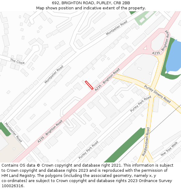 692, BRIGHTON ROAD, PURLEY, CR8 2BB: Location map and indicative extent of plot