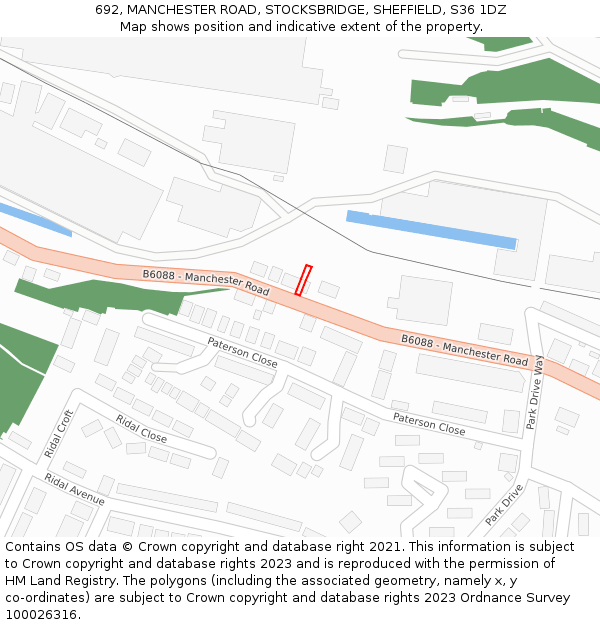692, MANCHESTER ROAD, STOCKSBRIDGE, SHEFFIELD, S36 1DZ: Location map and indicative extent of plot