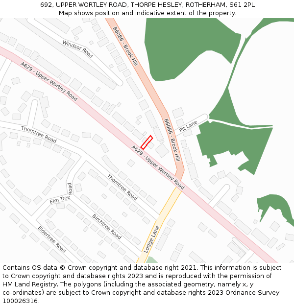 692, UPPER WORTLEY ROAD, THORPE HESLEY, ROTHERHAM, S61 2PL: Location map and indicative extent of plot