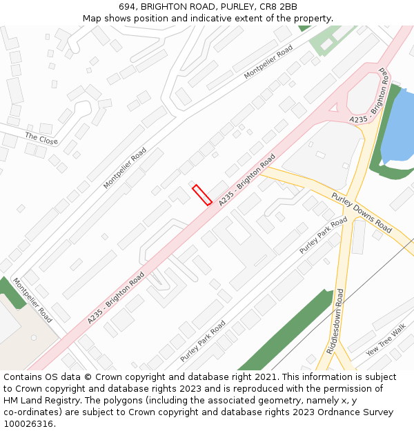 694, BRIGHTON ROAD, PURLEY, CR8 2BB: Location map and indicative extent of plot