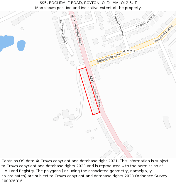 695, ROCHDALE ROAD, ROYTON, OLDHAM, OL2 5UT: Location map and indicative extent of plot