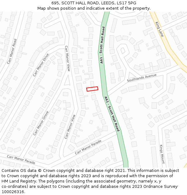 695, SCOTT HALL ROAD, LEEDS, LS17 5PG: Location map and indicative extent of plot
