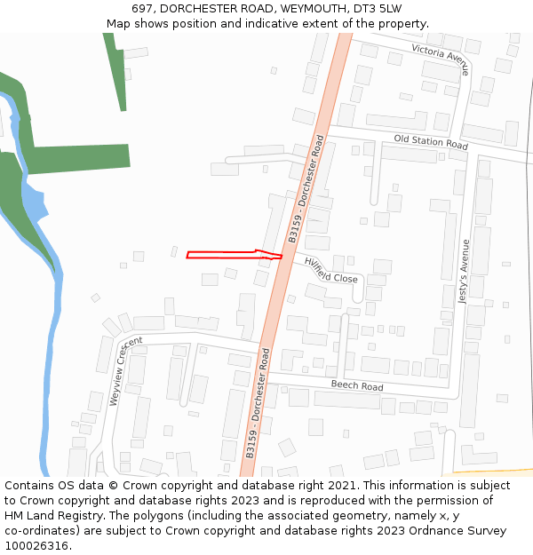 697, DORCHESTER ROAD, WEYMOUTH, DT3 5LW: Location map and indicative extent of plot