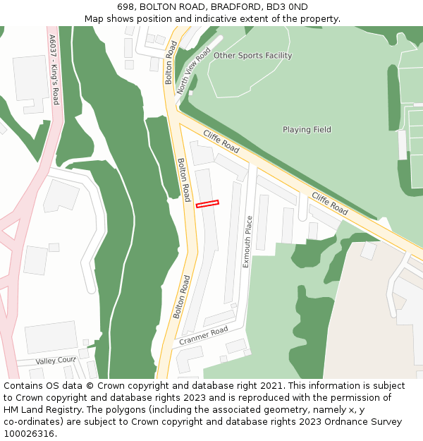 698, BOLTON ROAD, BRADFORD, BD3 0ND: Location map and indicative extent of plot