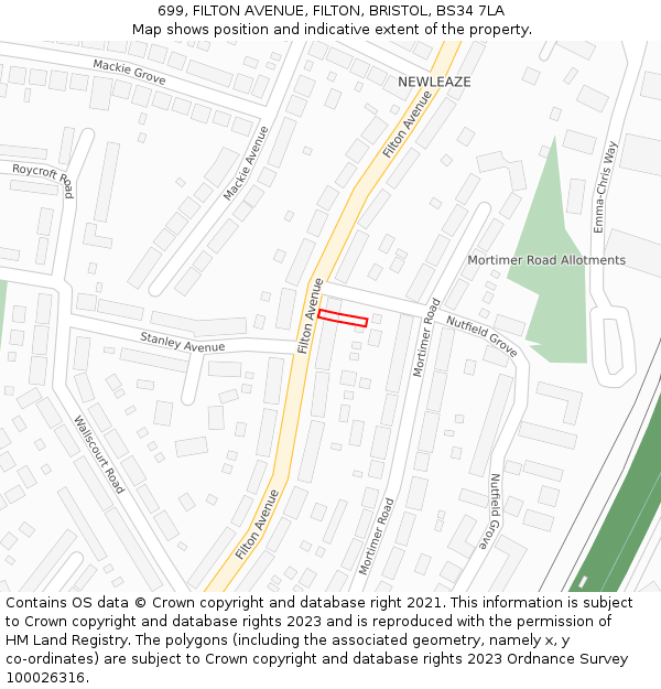 699, FILTON AVENUE, FILTON, BRISTOL, BS34 7LA: Location map and indicative extent of plot