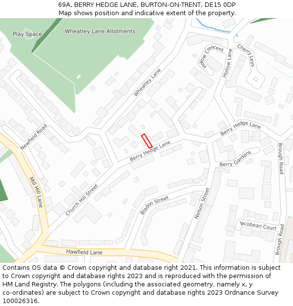 69A, BERRY HEDGE LANE, BURTON-ON-TRENT, DE15 0DP: Location map and indicative extent of plot