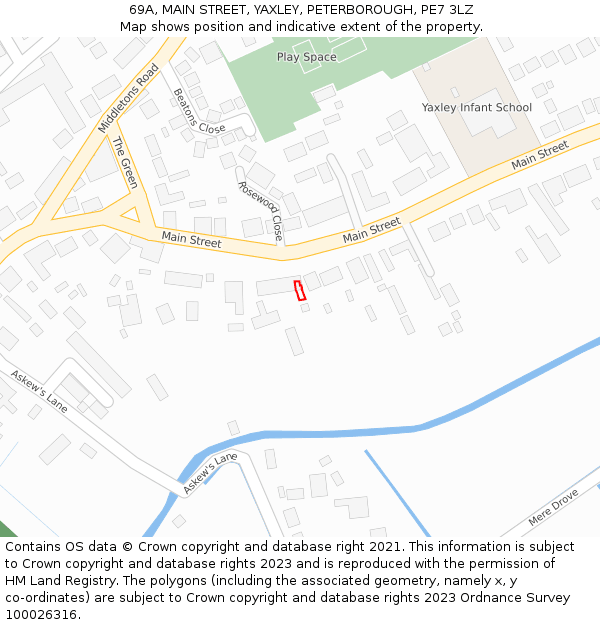 69A, MAIN STREET, YAXLEY, PETERBOROUGH, PE7 3LZ: Location map and indicative extent of plot