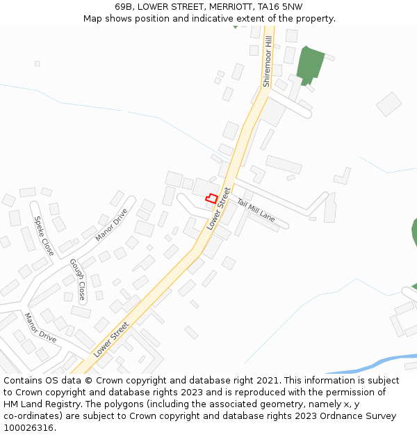 69B, LOWER STREET, MERRIOTT, TA16 5NW: Location map and indicative extent of plot