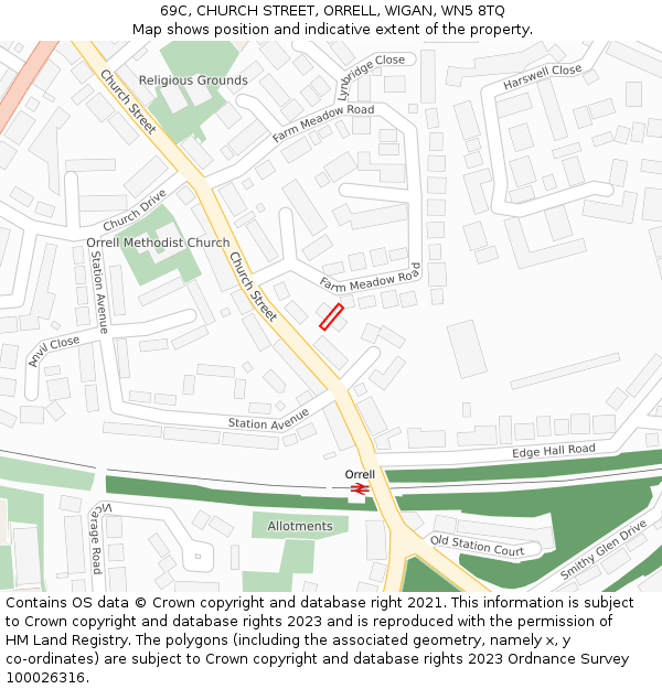 69C, CHURCH STREET, ORRELL, WIGAN, WN5 8TQ: Location map and indicative extent of plot