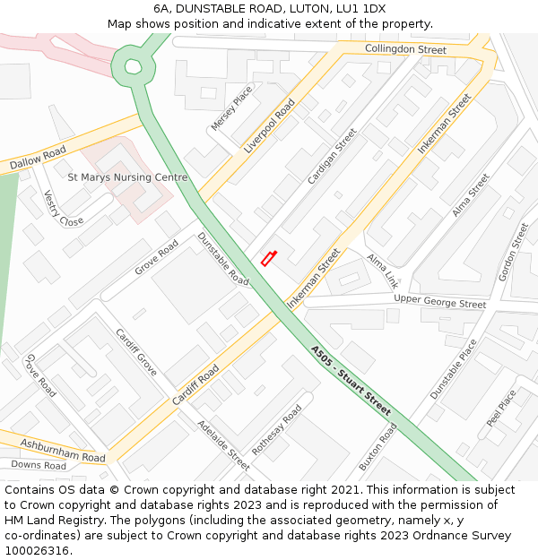 6A, DUNSTABLE ROAD, LUTON, LU1 1DX: Location map and indicative extent of plot