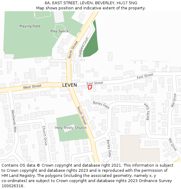 6A, EAST STREET, LEVEN, BEVERLEY, HU17 5NG: Location map and indicative extent of plot