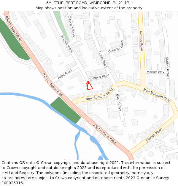 6A, ETHELBERT ROAD, WIMBORNE, BH21 1BH: Location map and indicative extent of plot