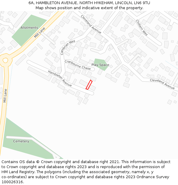 6A, HAMBLETON AVENUE, NORTH HYKEHAM, LINCOLN, LN6 9TU: Location map and indicative extent of plot