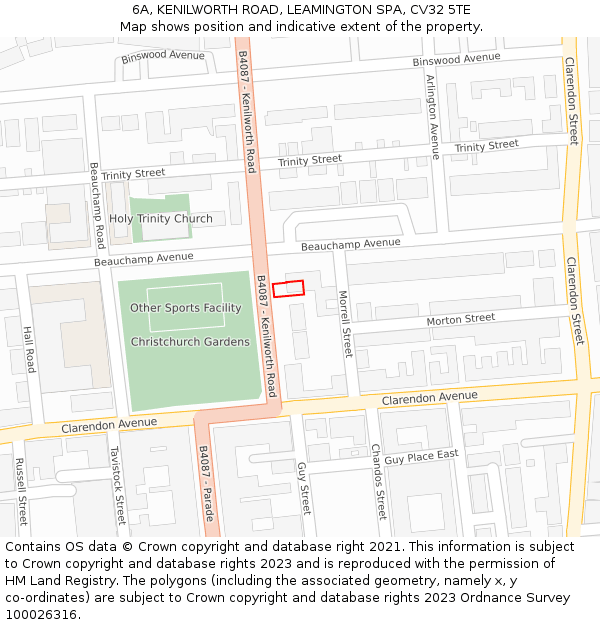 6A, KENILWORTH ROAD, LEAMINGTON SPA, CV32 5TE: Location map and indicative extent of plot