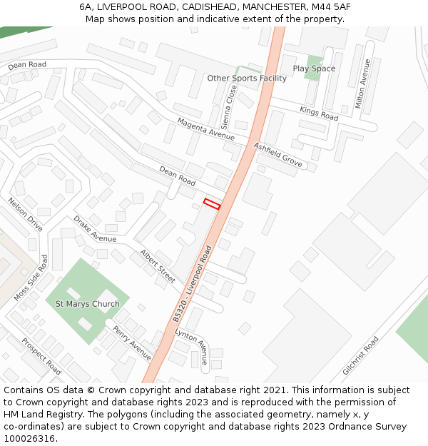 6A, LIVERPOOL ROAD, CADISHEAD, MANCHESTER, M44 5AF: Location map and indicative extent of plot