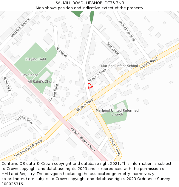 6A, MILL ROAD, HEANOR, DE75 7NB: Location map and indicative extent of plot