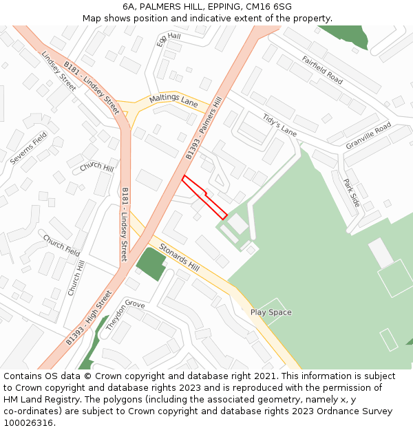 6A, PALMERS HILL, EPPING, CM16 6SG: Location map and indicative extent of plot