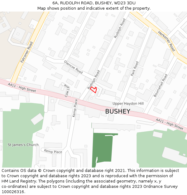 6A, RUDOLPH ROAD, BUSHEY, WD23 3DU: Location map and indicative extent of plot