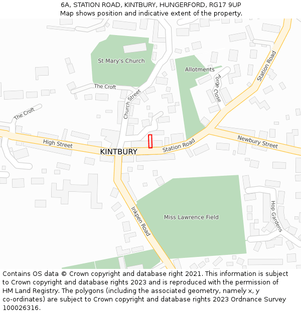 6A, STATION ROAD, KINTBURY, HUNGERFORD, RG17 9UP: Location map and indicative extent of plot