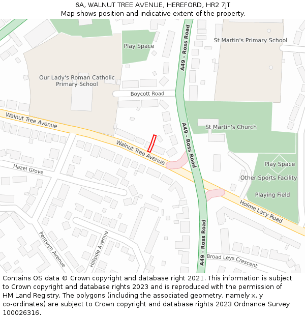 6A, WALNUT TREE AVENUE, HEREFORD, HR2 7JT: Location map and indicative extent of plot