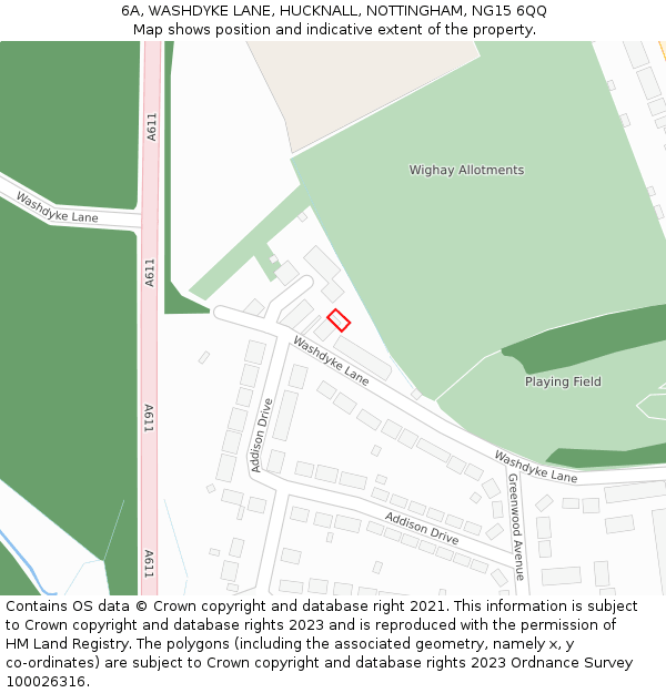 6A, WASHDYKE LANE, HUCKNALL, NOTTINGHAM, NG15 6QQ: Location map and indicative extent of plot
