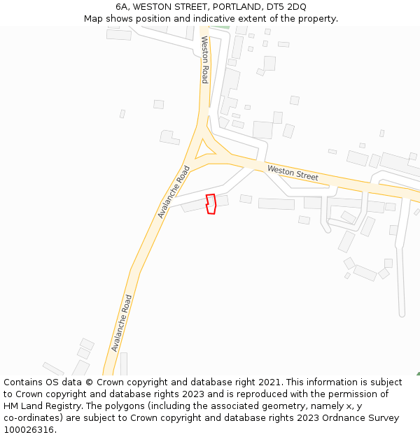 6A, WESTON STREET, PORTLAND, DT5 2DQ: Location map and indicative extent of plot
