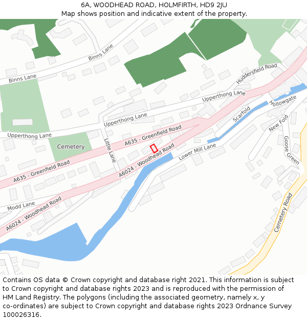 6A, WOODHEAD ROAD, HOLMFIRTH, HD9 2JU: Location map and indicative extent of plot