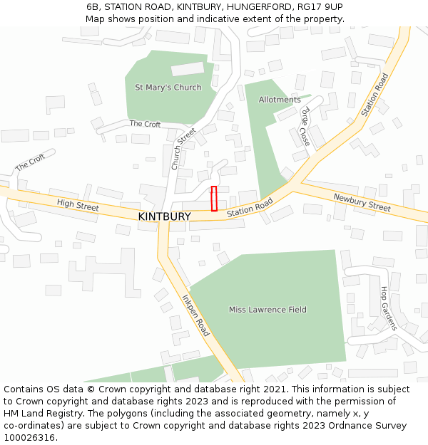 6B, STATION ROAD, KINTBURY, HUNGERFORD, RG17 9UP: Location map and indicative extent of plot