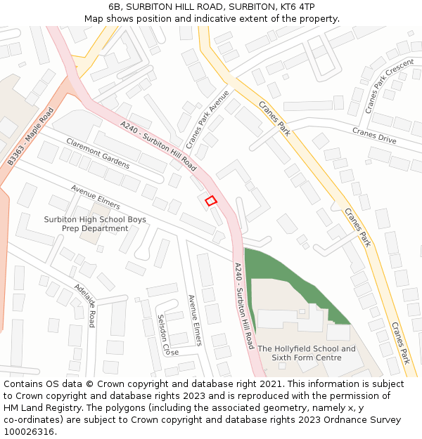6B, SURBITON HILL ROAD, SURBITON, KT6 4TP: Location map and indicative extent of plot