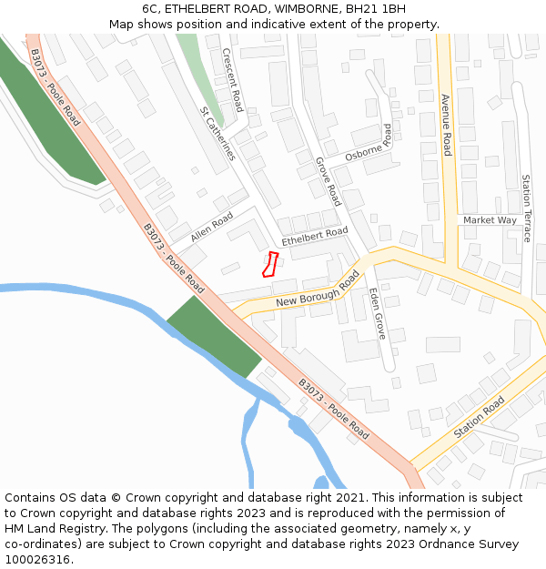 6C, ETHELBERT ROAD, WIMBORNE, BH21 1BH: Location map and indicative extent of plot