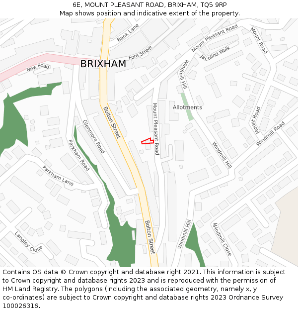 6E, MOUNT PLEASANT ROAD, BRIXHAM, TQ5 9RP: Location map and indicative extent of plot