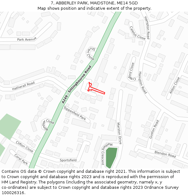 7, ABBERLEY PARK, MAIDSTONE, ME14 5GD: Location map and indicative extent of plot