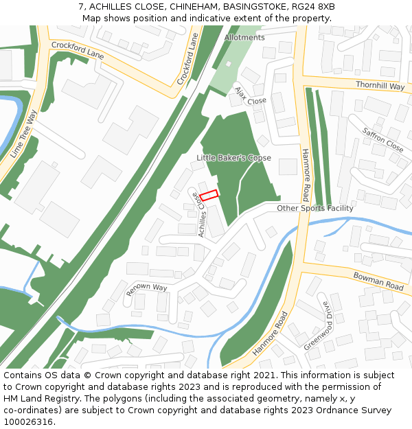 7, ACHILLES CLOSE, CHINEHAM, BASINGSTOKE, RG24 8XB: Location map and indicative extent of plot