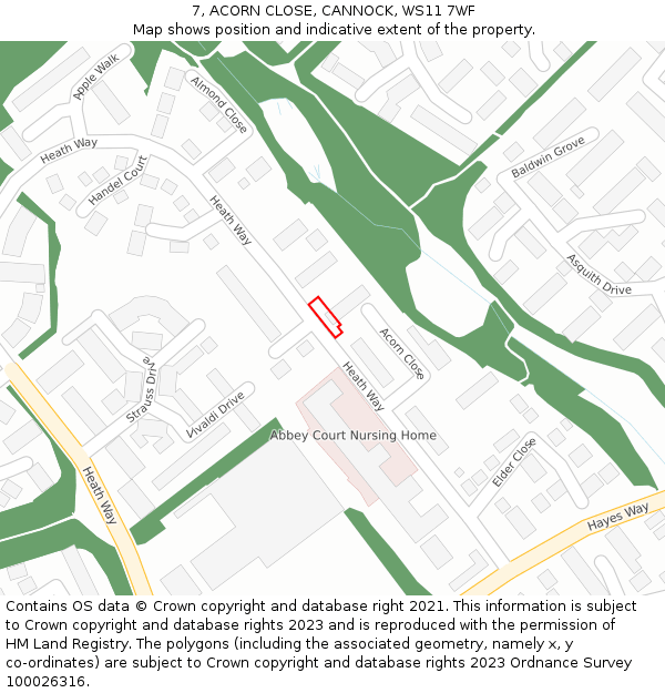 7, ACORN CLOSE, CANNOCK, WS11 7WF: Location map and indicative extent of plot