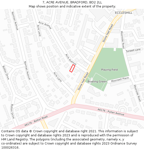 7, ACRE AVENUE, BRADFORD, BD2 2LL: Location map and indicative extent of plot