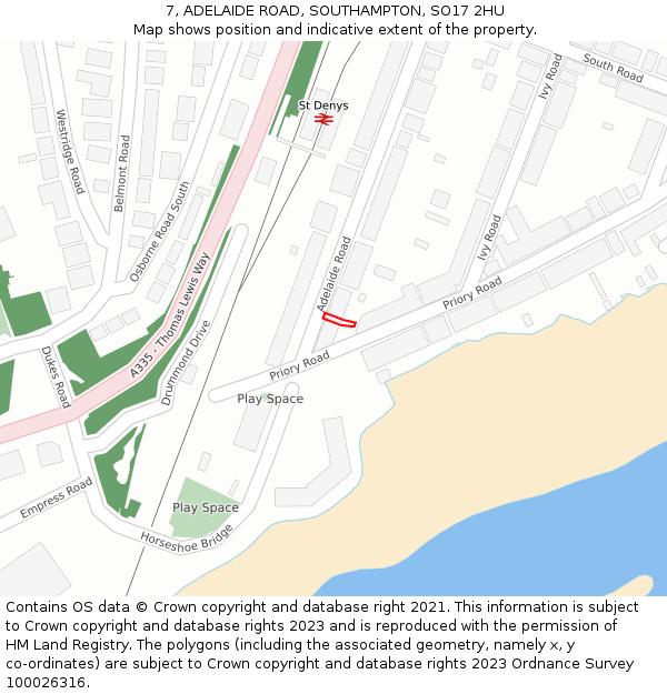7, ADELAIDE ROAD, SOUTHAMPTON, SO17 2HU: Location map and indicative extent of plot