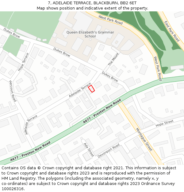 7, ADELAIDE TERRACE, BLACKBURN, BB2 6ET: Location map and indicative extent of plot