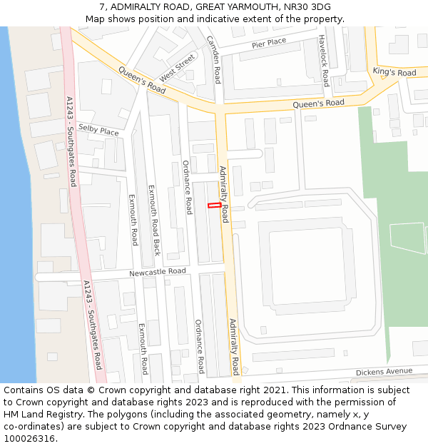 7, ADMIRALTY ROAD, GREAT YARMOUTH, NR30 3DG: Location map and indicative extent of plot